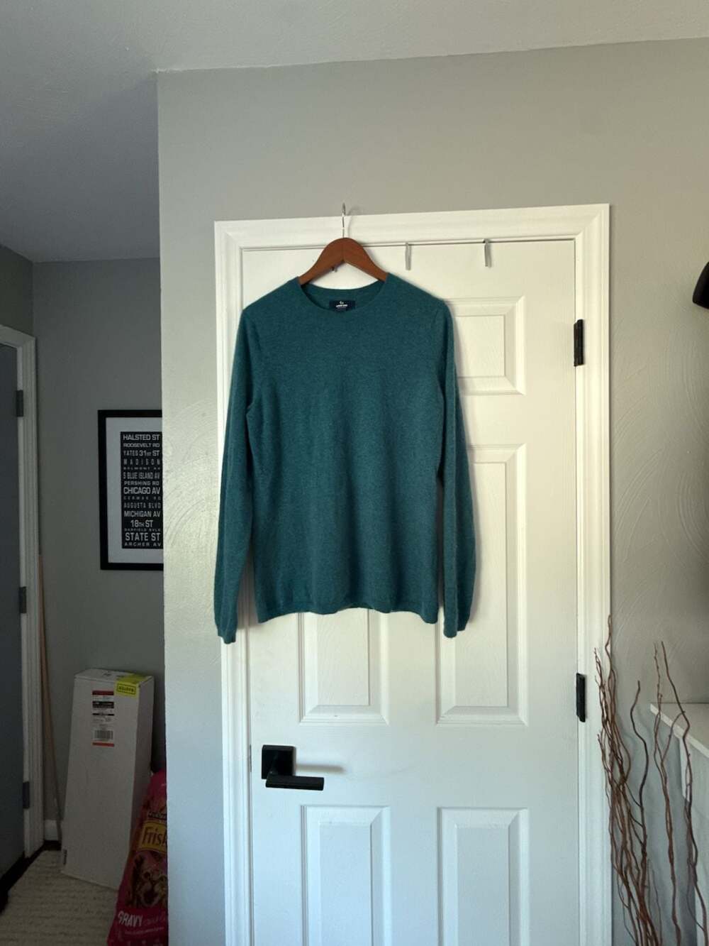 Lands' End 100% Cashmere Crew Neck Sweater Blue Green Size L/T 14-16